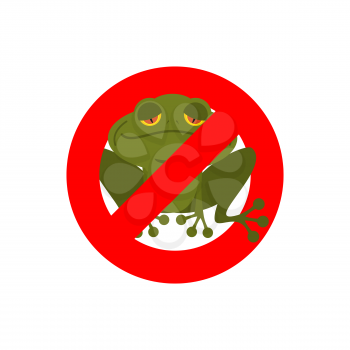 Stop frog. Red forbidding sign for green amphibian. Sign ban for toads and frogs.
