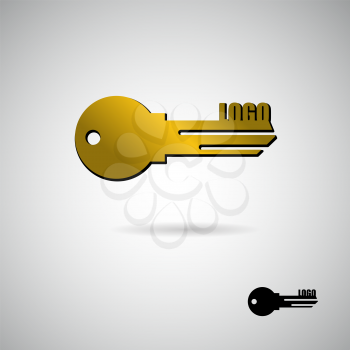 Key to apartment  logo. Symbol for construction and real estate company. Golden Apartment key.
