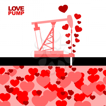Love pump. Extraction of love. Oil rig rocking love from under ground. Large stocks of deep love. Red and pink hearts. Element for Valentines day
