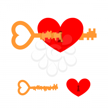 Key and love. Key to heart. Red love with lock hole. Key lock from heart of loved one. Element for Valentines day on February 14.
