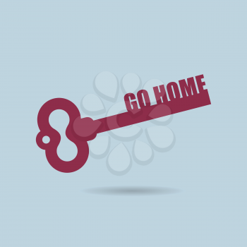 Go home. House key. Home key from door of apartment. Key logo for construction company.
