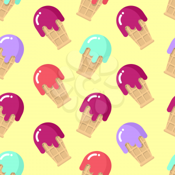 Peppermint ice cream seamless pattern. Strawberry cold dessert. Cherry flavor ice-cream in waffle Cup. Ornament of sweetness with blueberries. Food Texture
