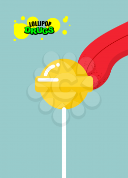 Drugs lollipop. Acid candy on a stick. Narcotic sweetness. 