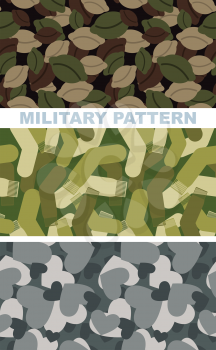 Set of military camouflage texture. Army pattern of dumplings. Military Vector texture of socks. Hunter, soldiers protective seamless pattern love hearts.