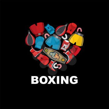 Symbol of the heart of boxing gear: helmet, shorts and boxing gloves. I love boxing.

