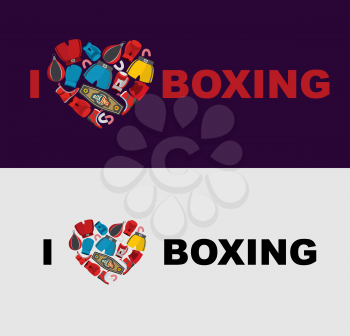I love boxing. Symbol of the heart of boxing gear: helmet, shorts and boxing gloves.  Template for application on a t-shirt for athletes.