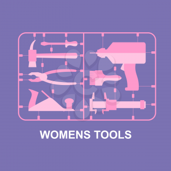 Pink tools. Set for women. plastic model kits for blondes. Vector illustration