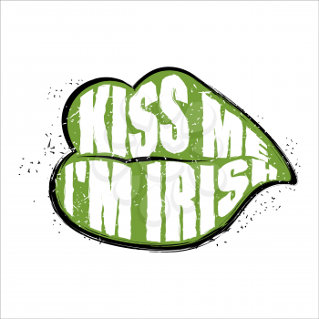 Green Kiss lettring Irish. Green lips. Kiss me I'm Irish. Merry logo for Saint Patrick's holiday in Ireland
