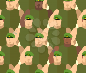Soldiers in Green Berets. Special forces. Army seamless background of people. Marines in green t-shirts. Military vector background