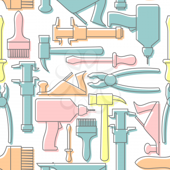 Tools seamless pattern. Drill and hammer, screwdriver and a plane. Vector Background pastel gentle tones.
