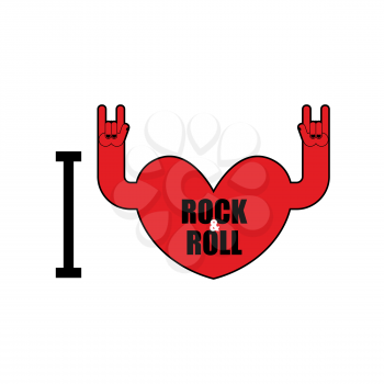 I love rock and roll. Heart symbol with hands rock sign. Emblem for lovers of rock music. Logo for t-shirts at rock festival.
