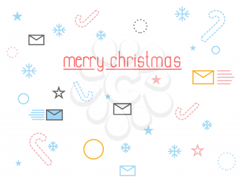 Merry Christmas. Holiday Accessories: letter to Santa Claus and snowflake. Peppermint Lollipop. Flat line style design.
