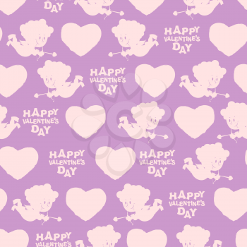 Valentines day seamless pattern. Silhouette of Cupid. Pink Angel on purple background. Romantic texture for Valentine's day 14 february.
