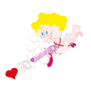 Cupid and gun. Arms of love. Criminal little angel. Character for Valentines Day February 14

