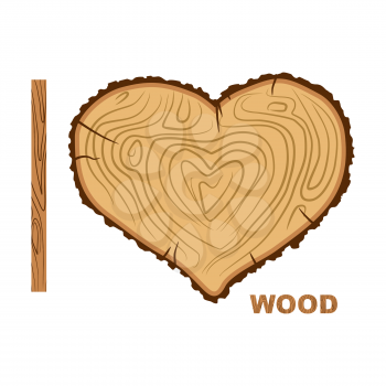 I love wood. Cutting tree as a symbol of heart. Vector illustration. Wood rings and bark.
