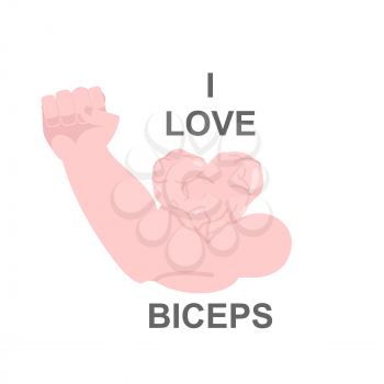 I love  biceps. Muscle sweetheart. Hand bodybuilder with huge muscles. Vector illustration
