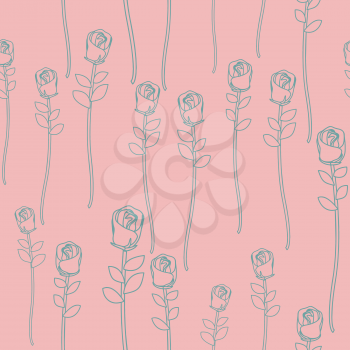 Vintage roses on pink background seamless pattern. Vector retro floral background
