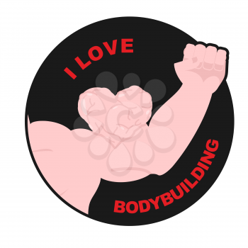 I love bodybuilding. Muscle biceps sweetheart. Hand  athlete with huge muscles. Vector illustration
