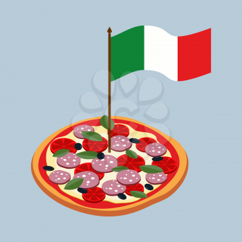 Pizza with flag of Italy. Italian national food.
