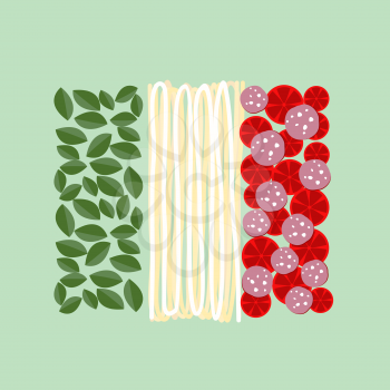 Italy flag of ingredients of food: Basil, pasta  and tomatoes . Vector illustration
