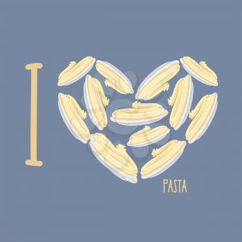 I love pasta. Symbol heart of plates with spaghetti. Vector illustration food