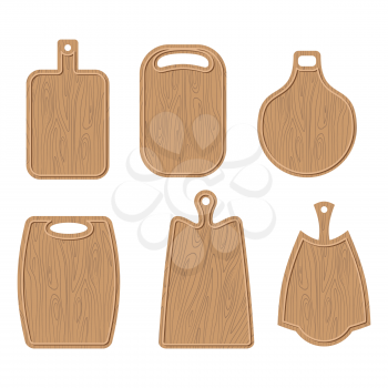 Wooden cutting board set. Kitchen cutting board Brown. Vector illustration
