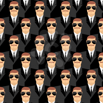 Bodyguard. Seamless pattern of men in glasses. Secret agents. Security service. Vector background of people
