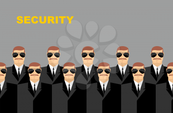 Security Bodyguard. Pattern of men in glasses.  Vector background of people
