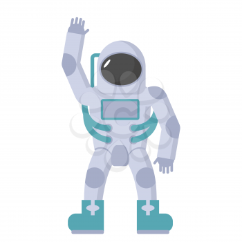 Astronaut in spacesuit waving hand. Vector illustration on a white background.

