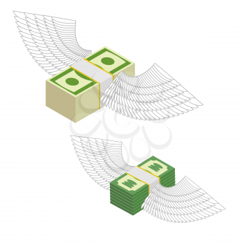Money with wings. Bundles of money flying around. Vector illustration
