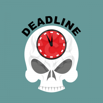 Deadline. Skull with a clock. Not enough time. Vector illustration
