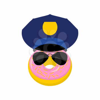 Donut in a police cap and glasses. Vector illustration policeman.
