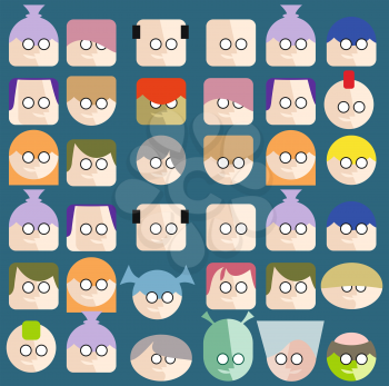 Faces Circle Icons Set Colorful .