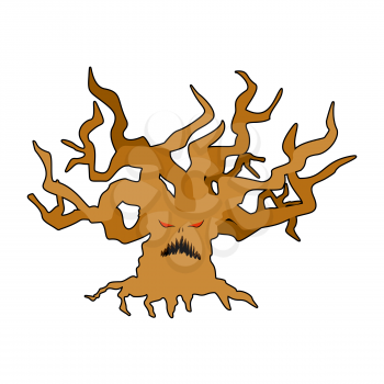 Terrible tree monster with evil eyes. Ancient tree monster with dry twigs.
