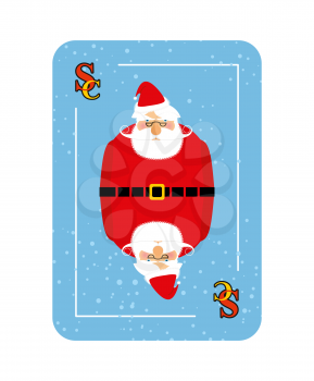 Santa Claus playing card. New concept of playing cards. Wishes Merry Christmas to player.
