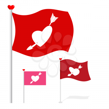 Valentines Day flag. Red banner heart and arrow. Evolving flag for lovers Day February 14.
