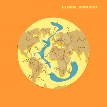 Drought on planet Earth. Natural disaster-dried Earth and sparilas water, oceans. Cracks in Earths crust. Globe destruction. Demolition of world. Destruction of Continents of  planet. Environmental di