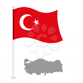 Turkey Flag . Red national flag of country. Turkish State patriotic character. Map of Turkey.

