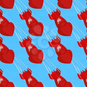 Ballistic missiles love. Shells fall down from sky. Red bomb love for Saint Valentines day. Seamless pattern for day lovers on 14 February
