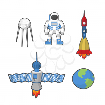 Astronaut and Earth space icon set. Vector illustration
