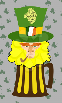 St. Patrick's Day greeting card, poster. Leprechaun with a beard