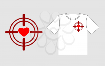Heart on sight. Logo to design t-shirts for Valentines day. February 14 Valentines day. Love is in crosshairs of rifle.
