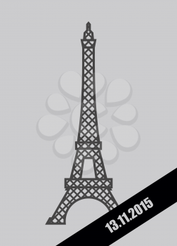 Eiffel Tower black Mourning Ribbon. November 13, 2015. Grief for dead and act of terrorism in France.
