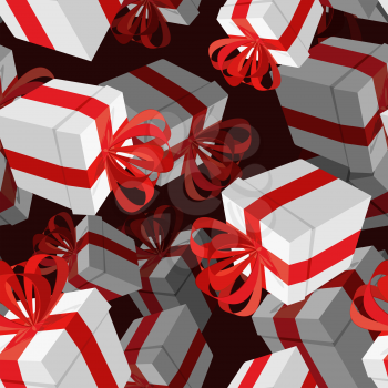 Gift 3D background. Festive white box and red bow. Seamless pattern for any holiday. New year/ Christmas/ birthday.
