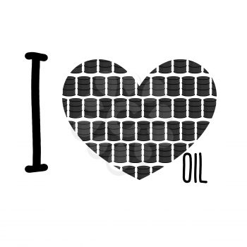 I love oil. Symbol heart of barrels of oil. Vector illustration.

