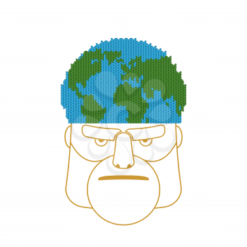 Hat planet Earth. Knitted cap in shape of globe of world. Concept of headgear