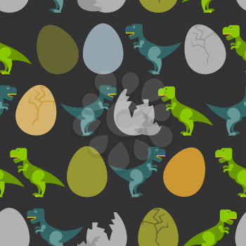 Tyrannosaurus and egg. Hatched  little t-Rex seamless pattern. Ornament for baby tissue. Many prehistoric predators. Jurassic beast