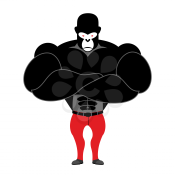 Gorilla bodybuilder. Strong black monkey with big muscles. Athlete wild beast.