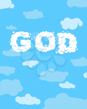 God of clouds. Cloudy white text on blue heavenly background.
