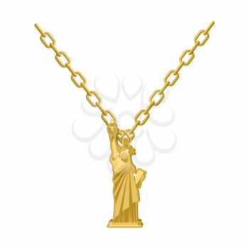 Statue of Liberty necklace gold Decoration on jewelry. Expensive Jewelry for American people. Accessory precious yellow metal for Patriots. Fashionable Luxury treasure

